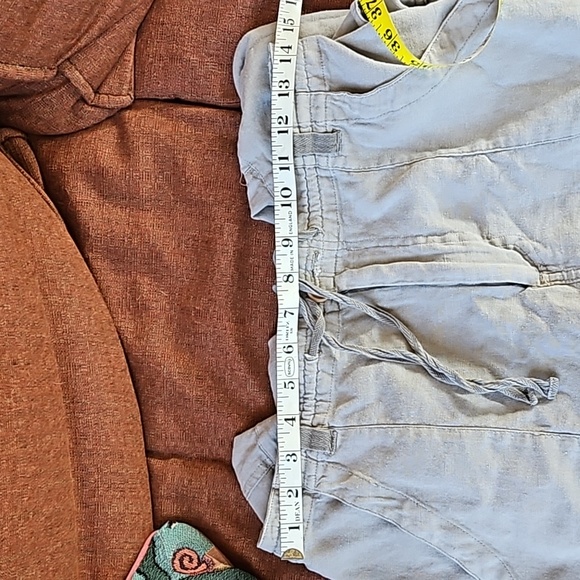 Sincerely Jules light Khaki 100% linen cargo pockets pants trousers size L - Picture 10 of 11